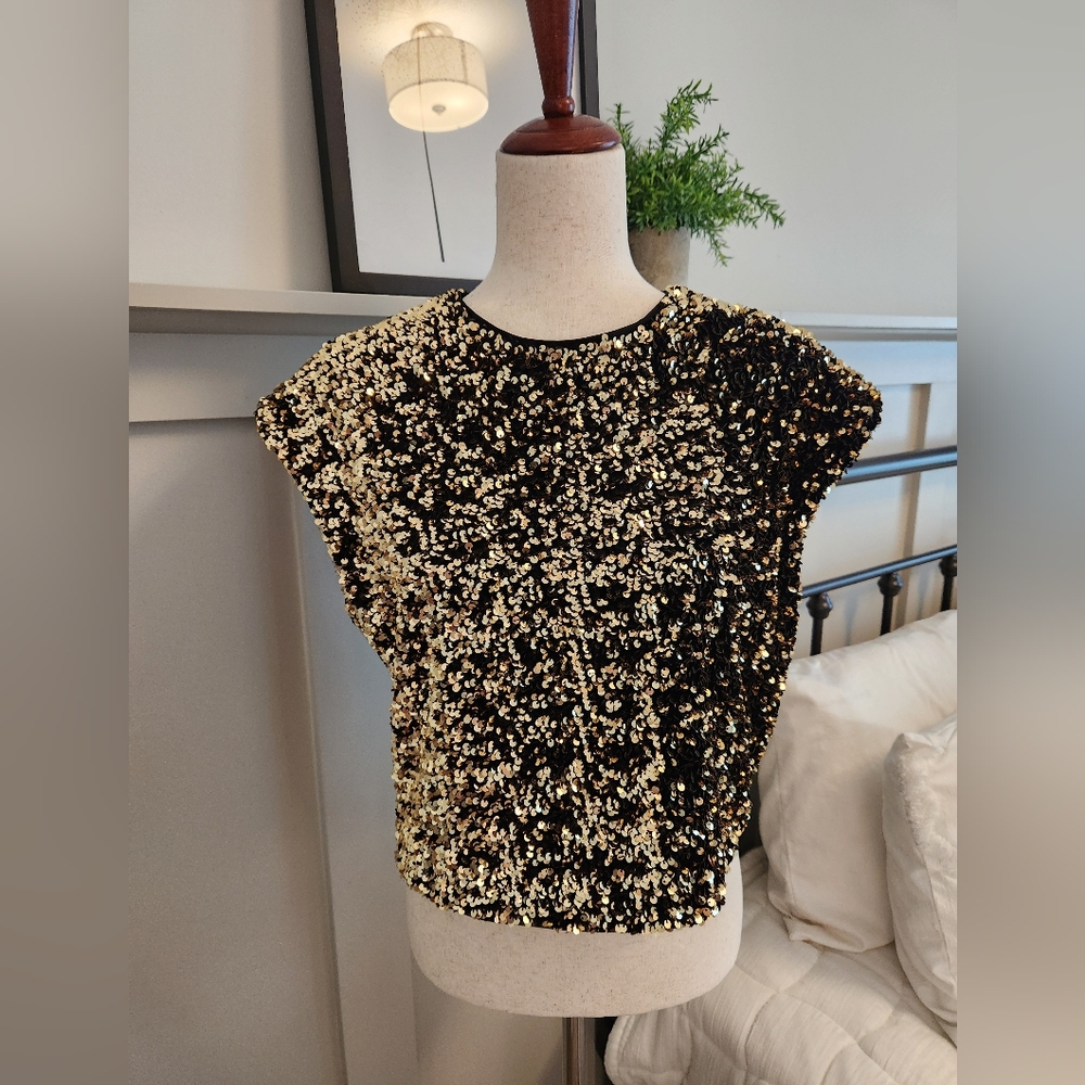 Banana Republic Black and Gold Sequin Blouse